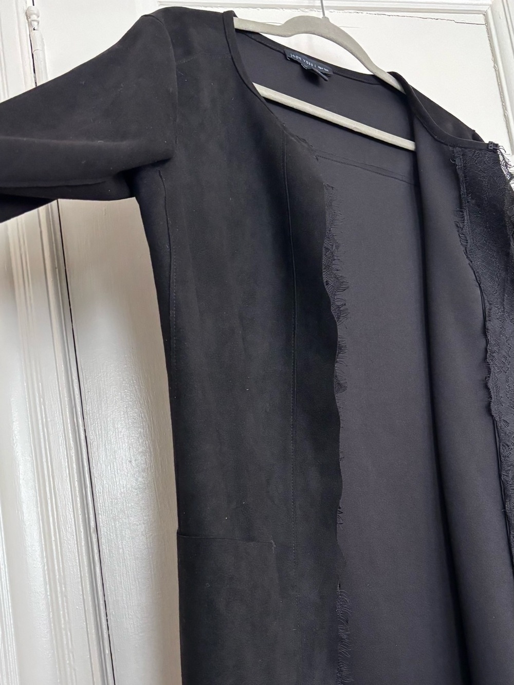 Joan Vass Black Open-Front Blazer with Fringe Trim - Size L - Picture 6 of 11